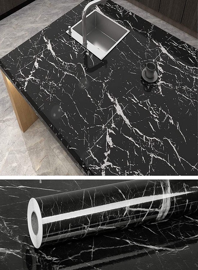 olpad Black Marble Contact Paper Counter Top Covers Peel and Stick Wallpaper Waterproof Removable Wall Paper Self Adhesive Film for Kitchen Countertops Cabinet Locker Cupboard Shelf Liner - Image 4